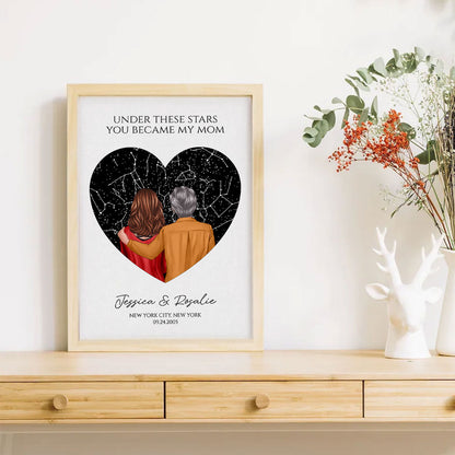 Under These Stars You Became My Mom Personalized Poster, Custom Star Map By Date & Location, Constellation Map, Birthdays, Mother's Day Gift for Mom