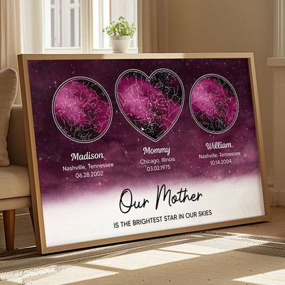 Mom The Brightest Star Custom Star Map by Location & Date, Real Astronomical Data, Personalized Poster Gift for Mom from Daughter, Mother's Day Gift for Mom from Son