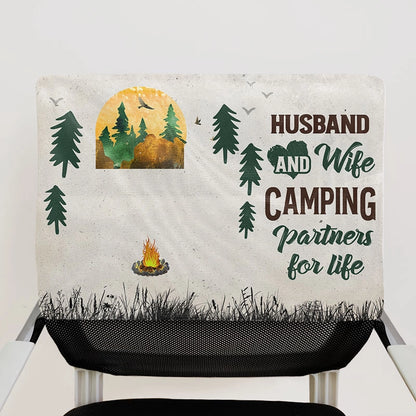 Camping Couple Husband And Wife Camping Partners For Life - Personalized Folding Chair Cover