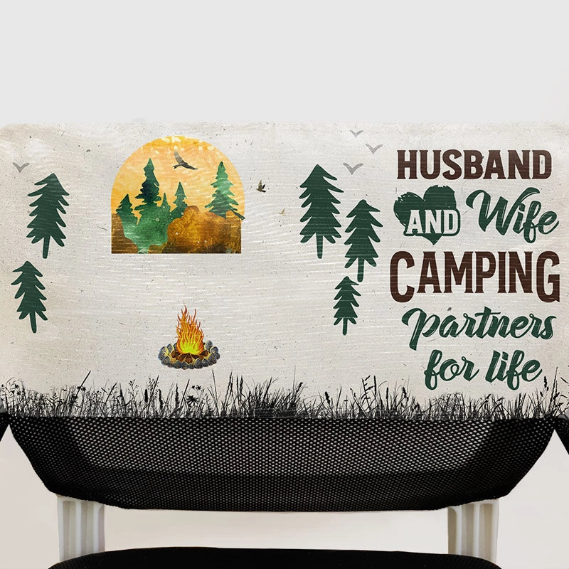 Camping Couple Husband And Wife Camping Partners For Life - Personalized Folding Chair Cover