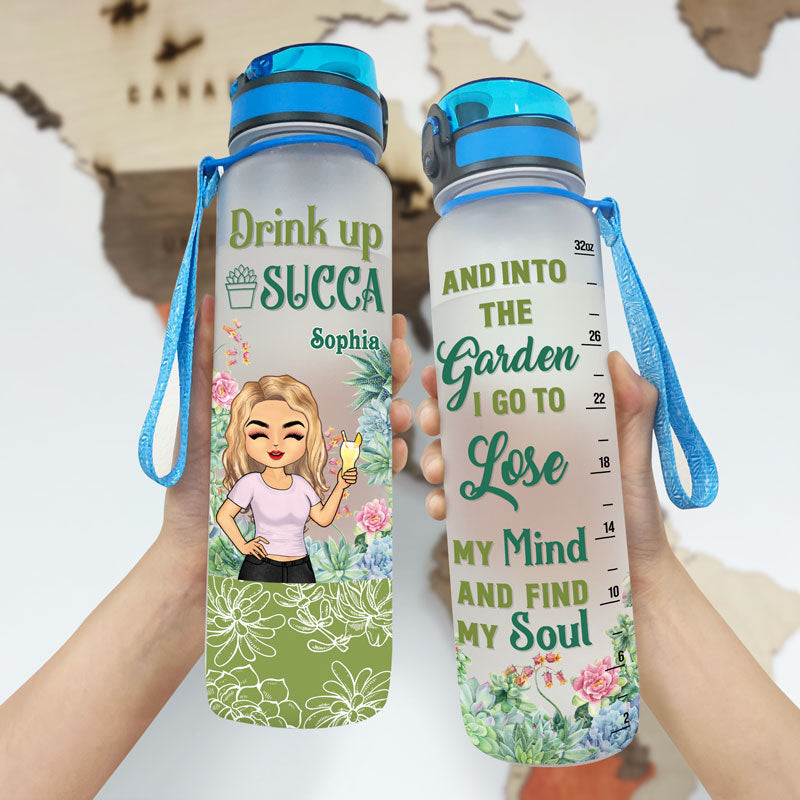 Drink Up Succa - Gift For Gardeners - Personalized Custom Water Tracker Bottle