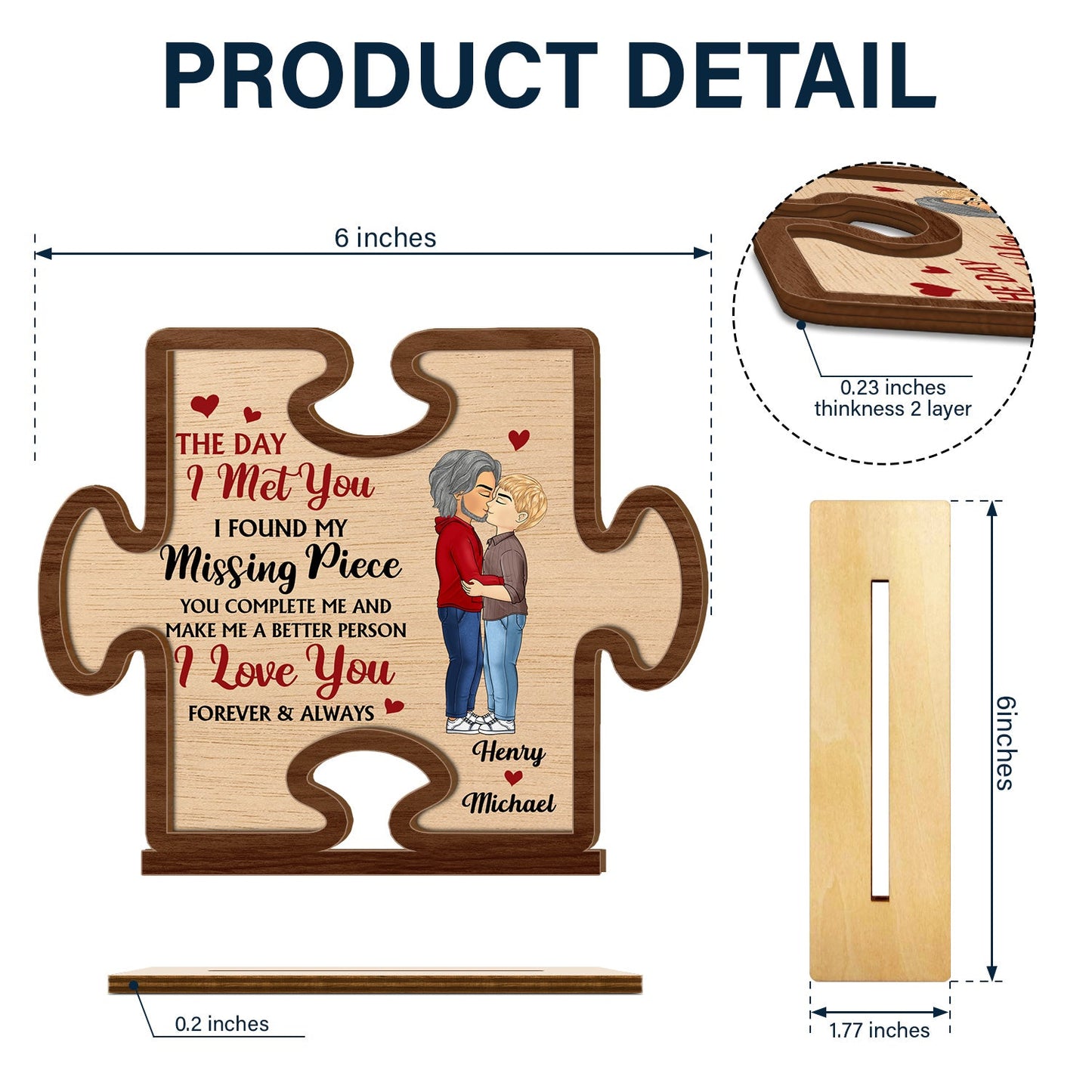 I Found My Missing Piece - Gift For Couple - Personalized Custom Shaped 2-Layered Wooden Plaque