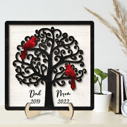 Dad Mom Cardinal Tree Personalized 2-Layer Wooden Plaque