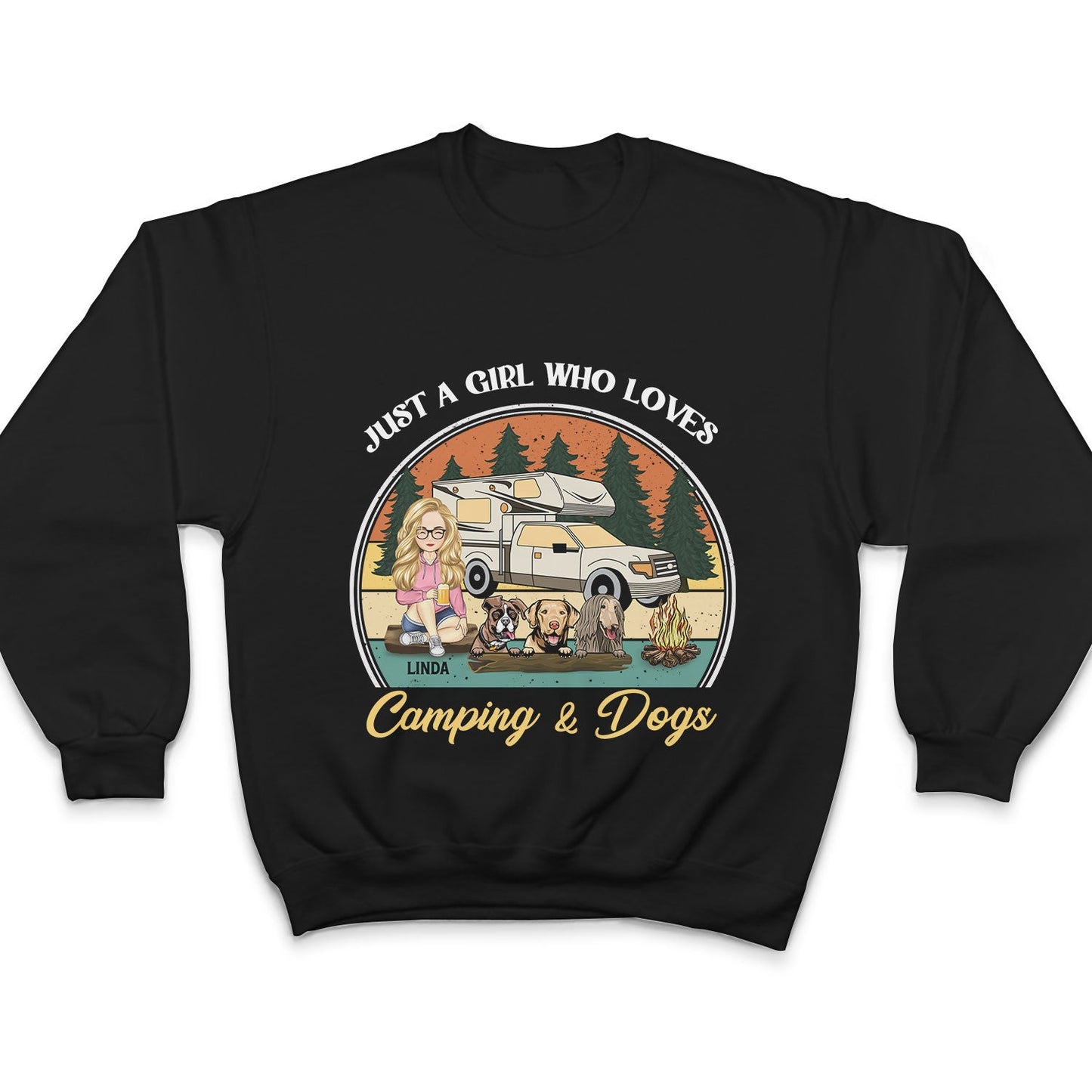 Camping Girl Her Dog & Her Camper - Gift For Camping Lovers - Personalized Custom T Shirt