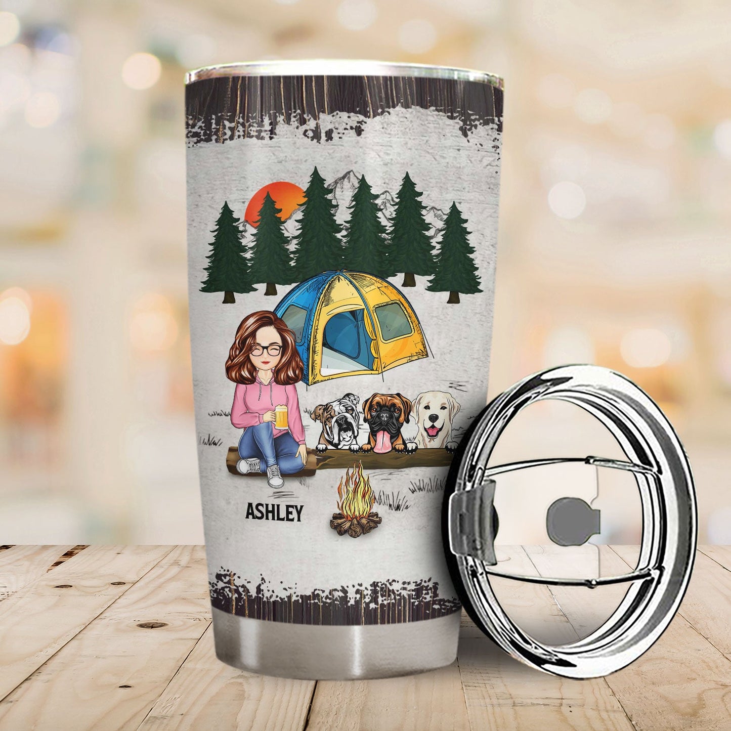 Camping Girl Her Dog & Her Camper - Gift For Camping Lovers - Personalized Custom Tumbler