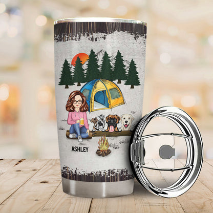 Camping Girl Her Dog & Her Camper - Gift For Camping Lovers - Personalized Custom Tumbler