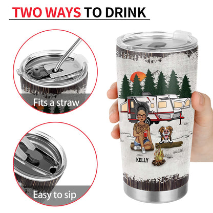 Camping Girl Her Dog & Her Camper - Gift For Camping Lovers - Personalized Custom Tumbler