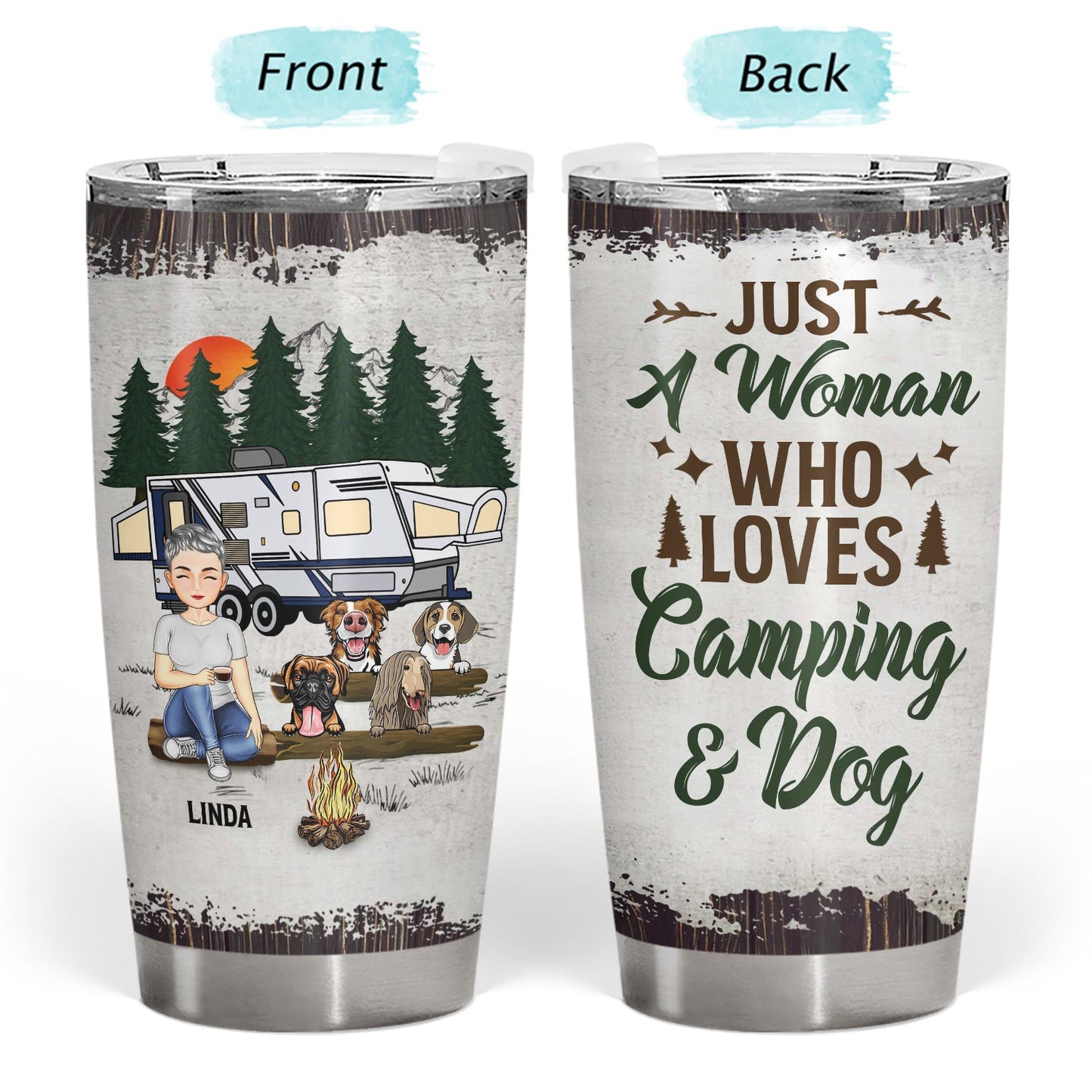 Camping Girl Her Dog & Her Camper - Gift For Camping Lovers - Personalized Custom Tumbler