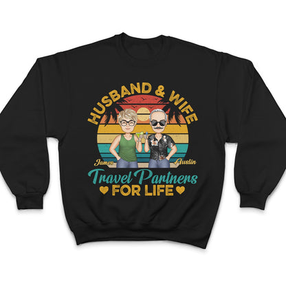 Husband And Wife Travel Partners For Life Traveling Couples Beach Vacation - Anniversary, Birthday Gift For Spouse, Boyfriend, Girlfriend - Personalized Custom T Shirt