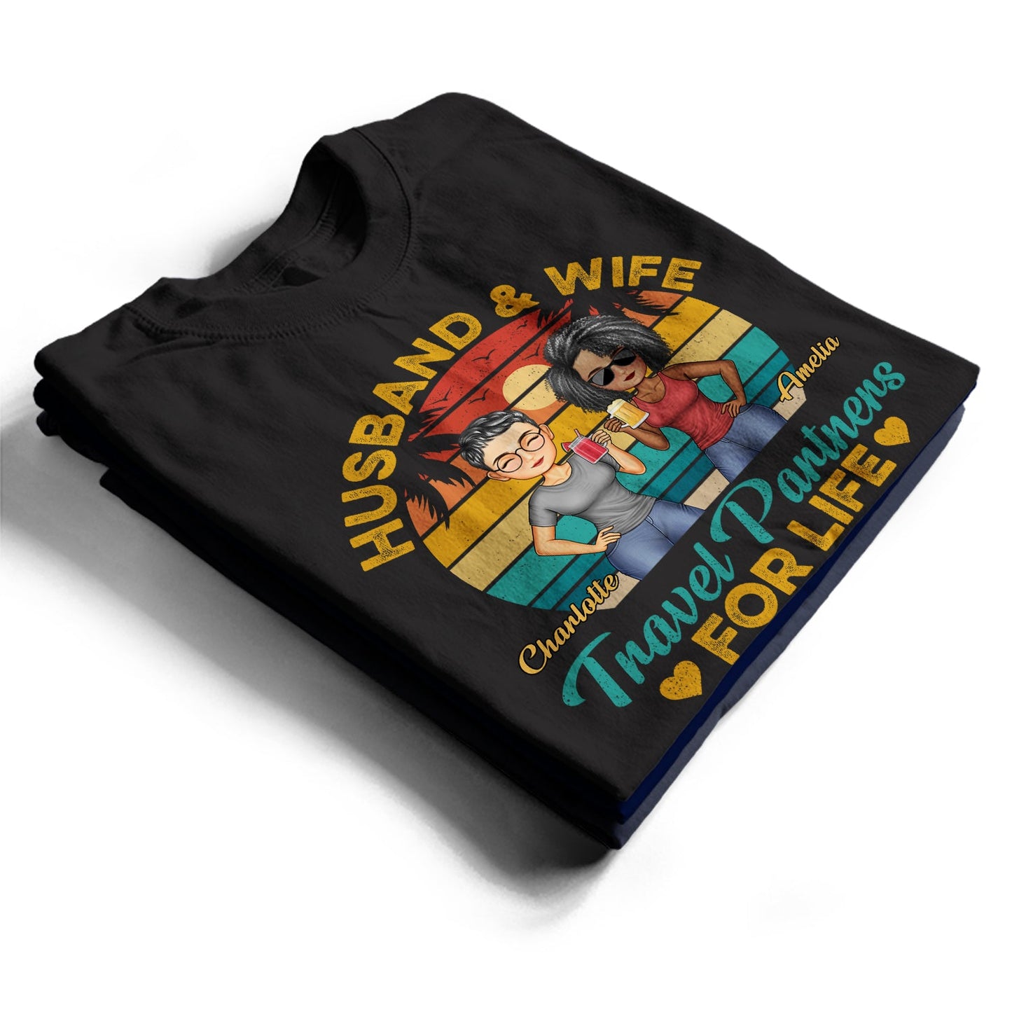 Husband And Wife Travel Partners For Life Traveling Couples Beach Vacation - Anniversary, Birthday Gift For Spouse, Boyfriend, Girlfriend - Personalized Custom T Shirt