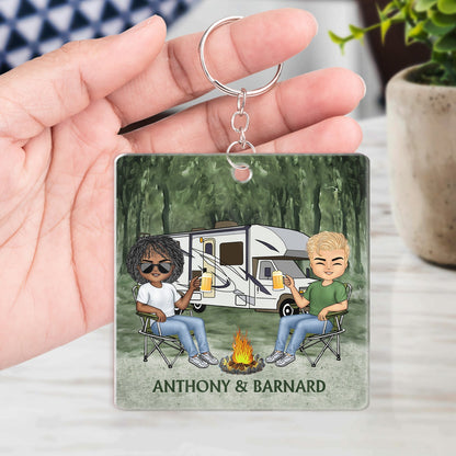 Husband And Wife Camping Partners For Life - Anniversary, Birthday Gift For Spouse, Husband, Wife, Boyfriend, Girlfriend, Campers - Personalized Custom Acrylic Keychain