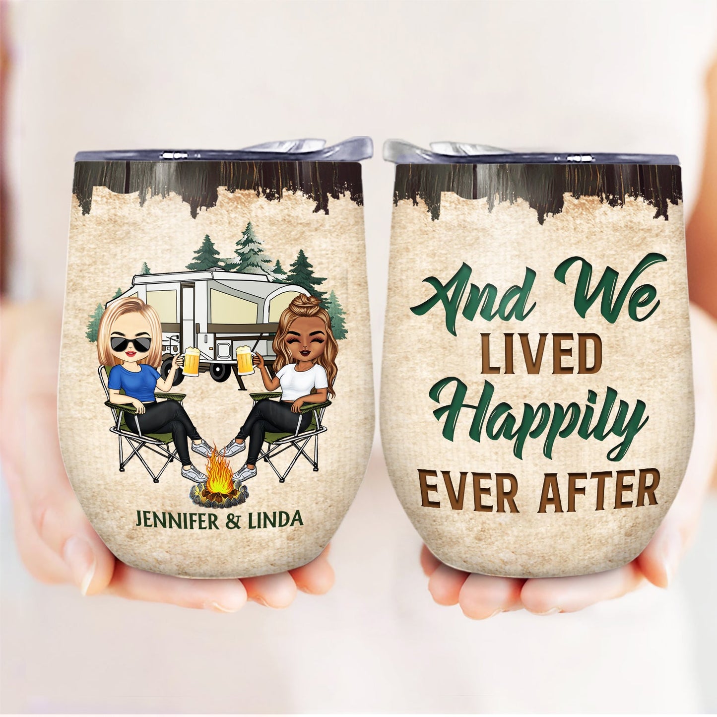 Husband And Wife Camping Partners For Life - Anniversary, Birthday Gift For Spouse, Husband, Wife, Boyfriend, Girlfriend, Campers - Personalized Custom Wine Tumbler