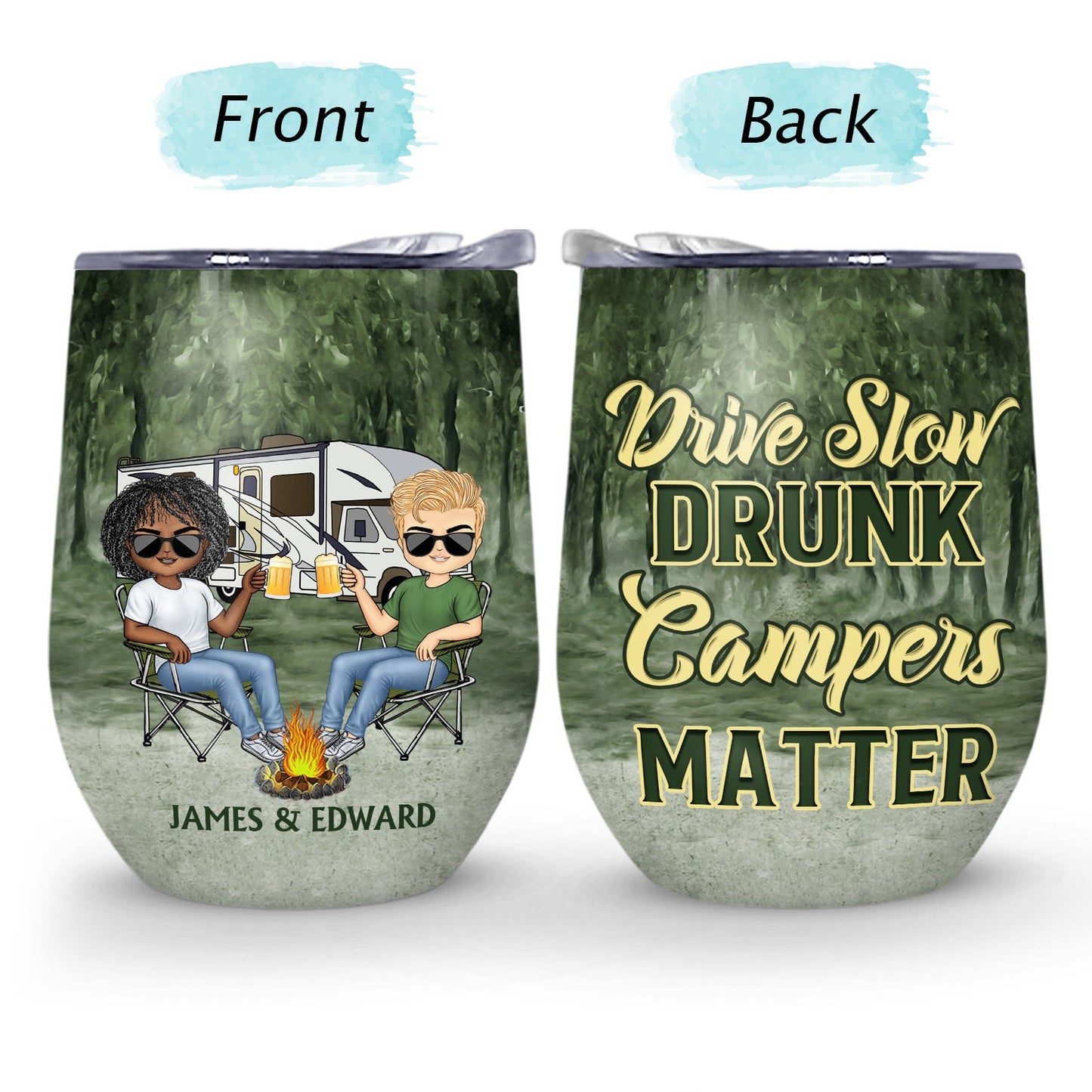 Husband And Wife Camping Partners For Life - Anniversary, Birthday Gift For Spouse, Husband, Wife, Boyfriend, Girlfriend, Campers - Personalized Custom Wine Tumbler