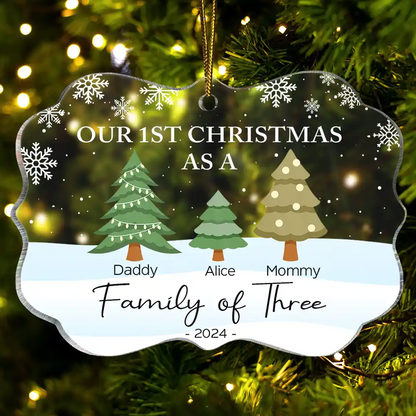 First Christmas As A Family Of Three - Personalized Medallion Acrylic Ornament