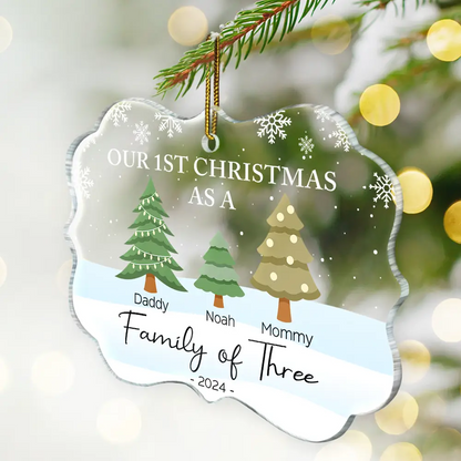 First Christmas As A Family Of Three - Personalized Medallion Acrylic Ornament