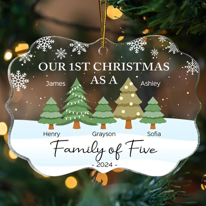 First Christmas As A Family Of Three - Personalized Medallion Acrylic Ornament