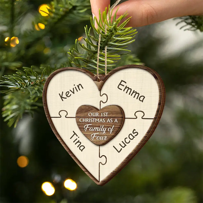 Our First Christmas As A Family Of Three Puzzle - Personalized Wooden Ornament