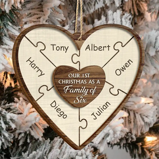 Our First Christmas As A Family Of Three Puzzle - Personalized Wooden Ornament