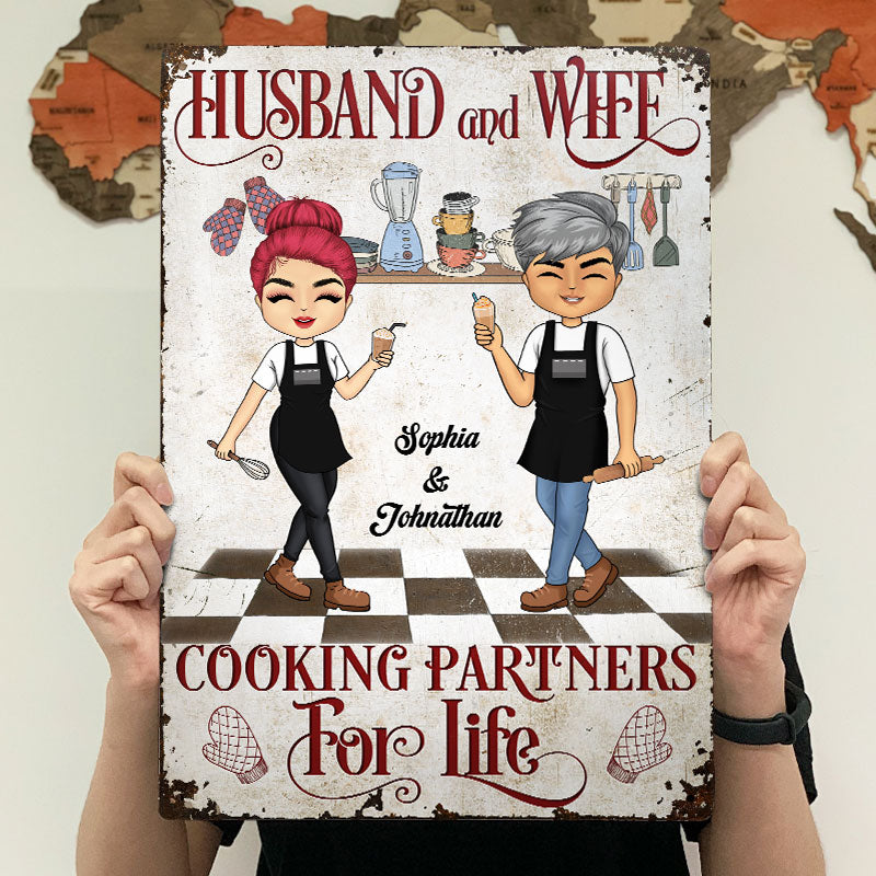 Cooking Partners For Life - Gift For Couples - Personalized Custom Classic Metal Signs