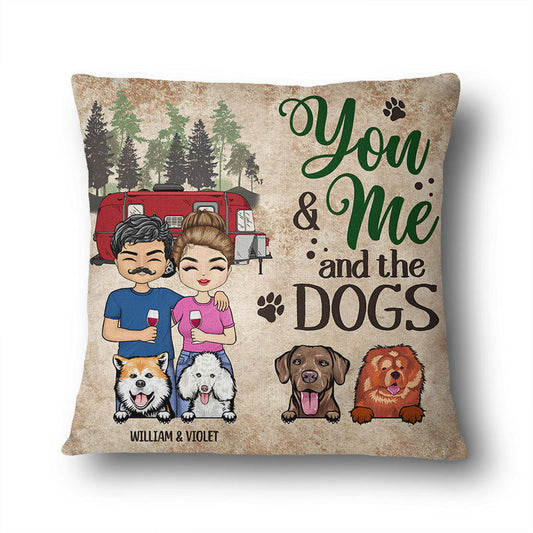 You And Me And The Dogs Camping Couple - Personalized Custom Pillow