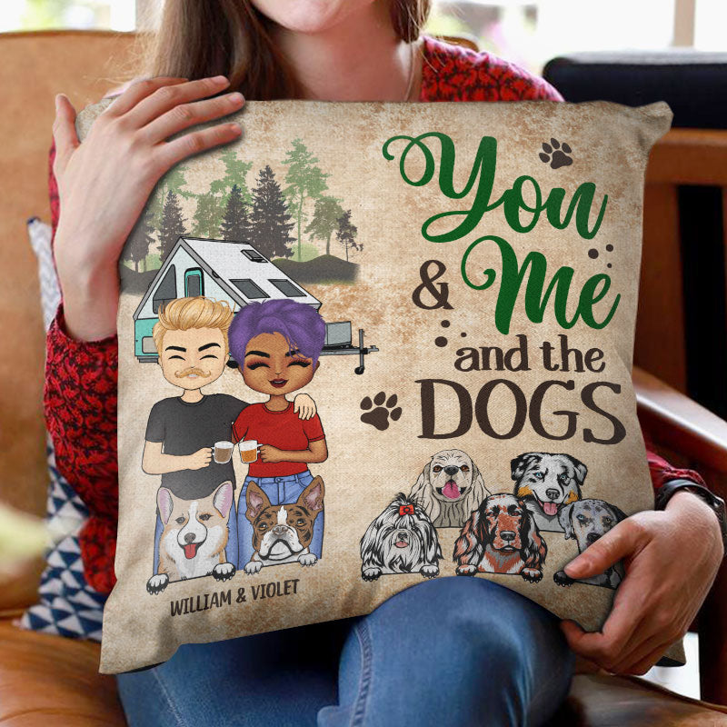 You And Me And The Dogs Camping Couple - Personalized Custom Pillow