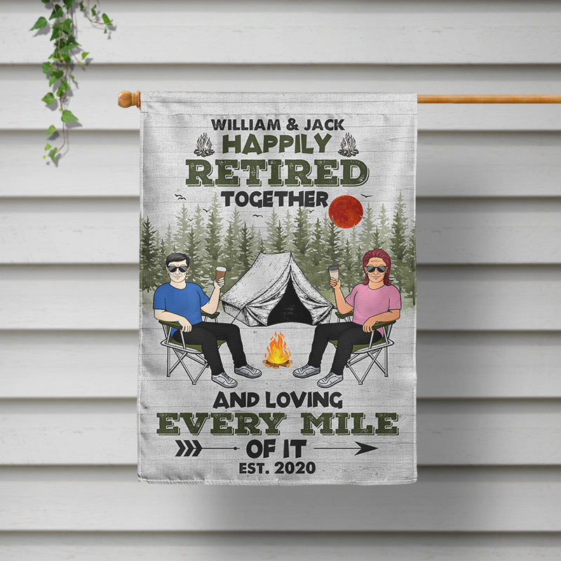 Camping Happily Retired Together - Personalized Custom Flag