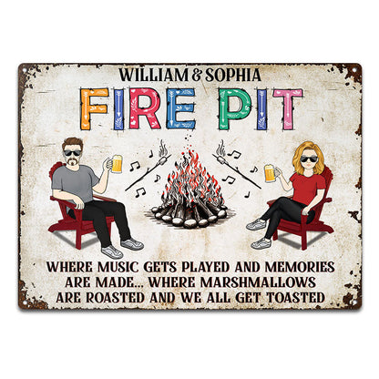 Where Music Gets Played Fire Pit Camping Couple - Personalized Custom Classic Metal Signs