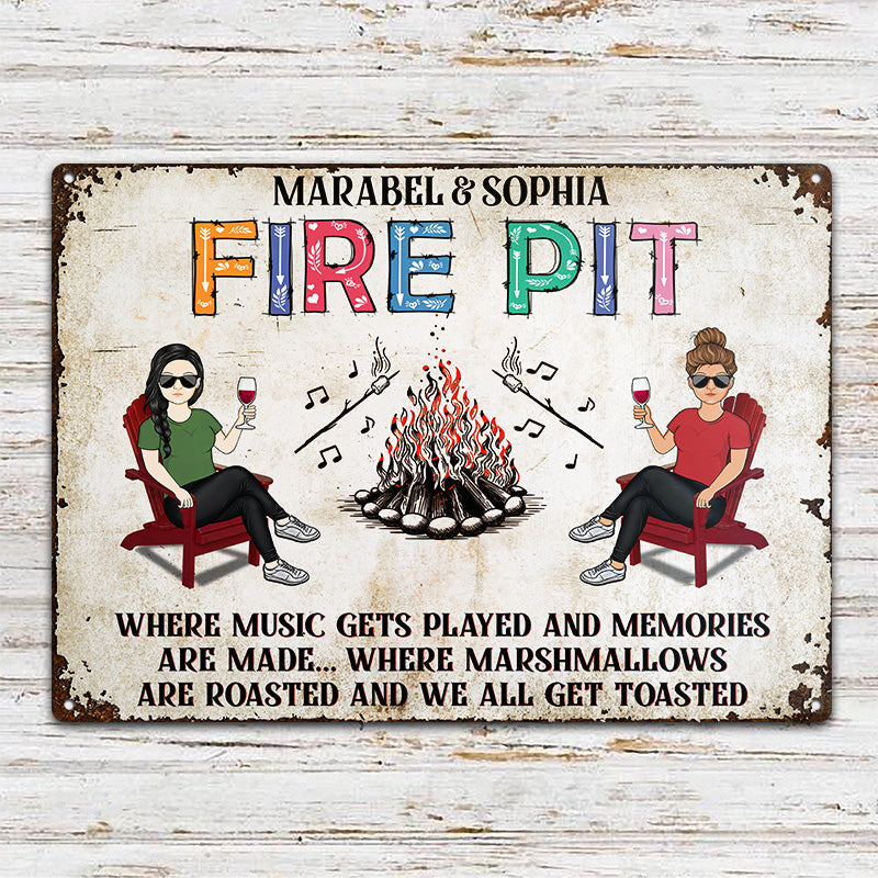 Where Music Gets Played Fire Pit Camping Couple - Personalized Custom Classic Metal Signs