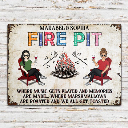 Where Music Gets Played Fire Pit Camping Couple - Personalized Custom Classic Metal Signs