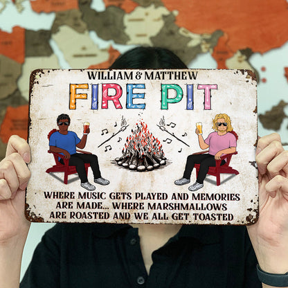 Where Music Gets Played Fire Pit Camping Couple - Personalized Custom Classic Metal Signs