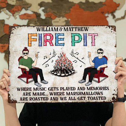 Where Music Gets Played Fire Pit Camping Couple - Personalized Custom Classic Metal Signs