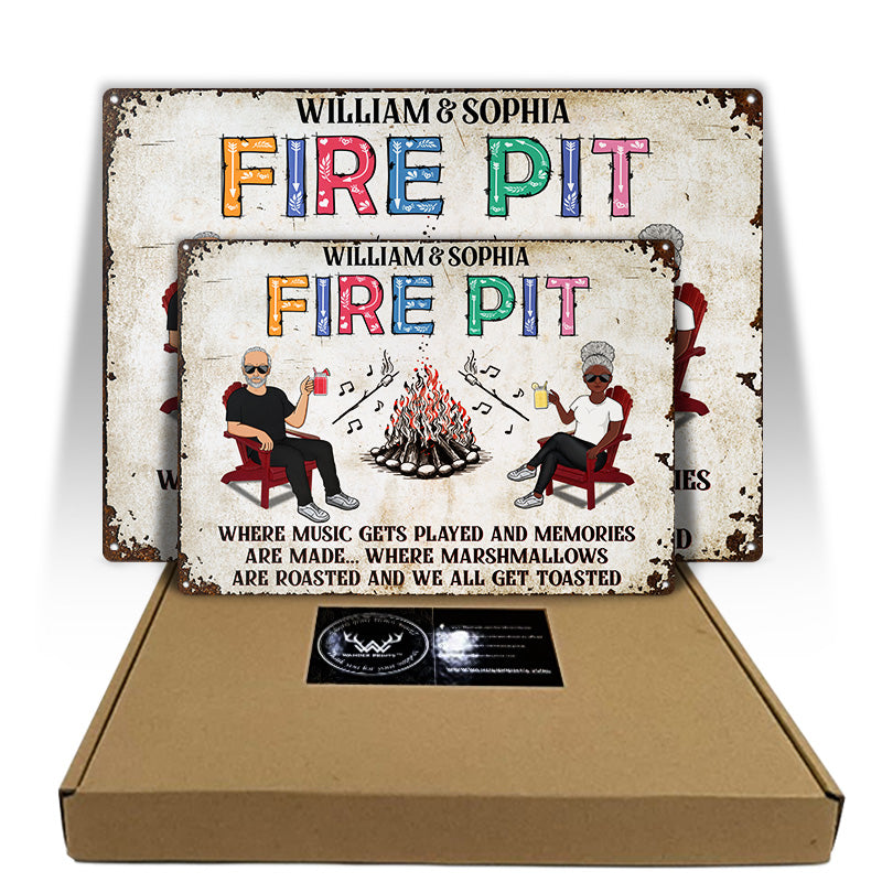 Where Music Gets Played Fire Pit Camping Couple - Personalized Custom Classic Metal Signs
