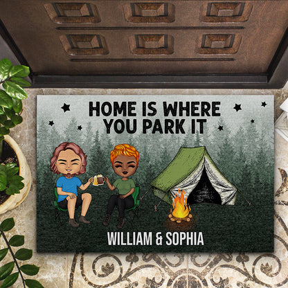 Home Is Where You Park It Camping Couple - Personalized Custom Doormat