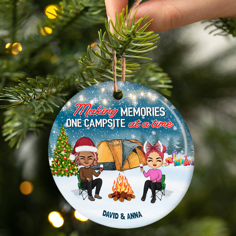 Happy Campers - Christmas Gift For Camping Lovers - Personalized Custom Circle Ceramic Ornament