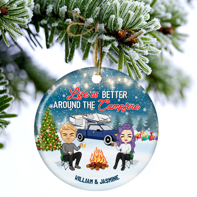 Happy Campers - Christmas Gift For Camping Lovers - Personalized Custom Circle Ceramic Ornament