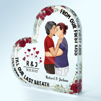 From Our First Kiss - Gift For Couple - Personalized Custom Heart Shaped Acrylic Plaque