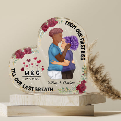 From Our First Kiss - Gift For Couple - Personalized Custom Heart Shaped Acrylic Plaque