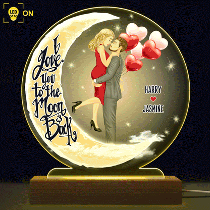 I Love You To The Moon And Back - Anniversary, Birthday Gift For Spouse, Lover, Husband, Wife, Boyfriend, Girlfriend, Married Couple - Personalized Custom 3D Led Light Wooden Base