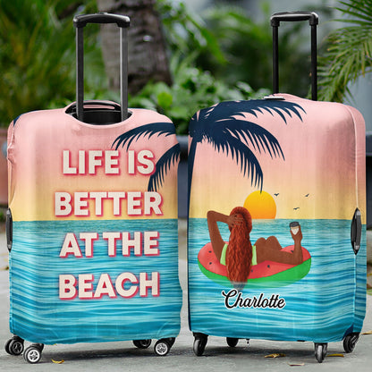 Float Drink Tan & Repeat Summer Beach Vibes - Gift For Her, Yourself, Girlfriend, Traveling Lovers - Personalized Custom Luggage Cover