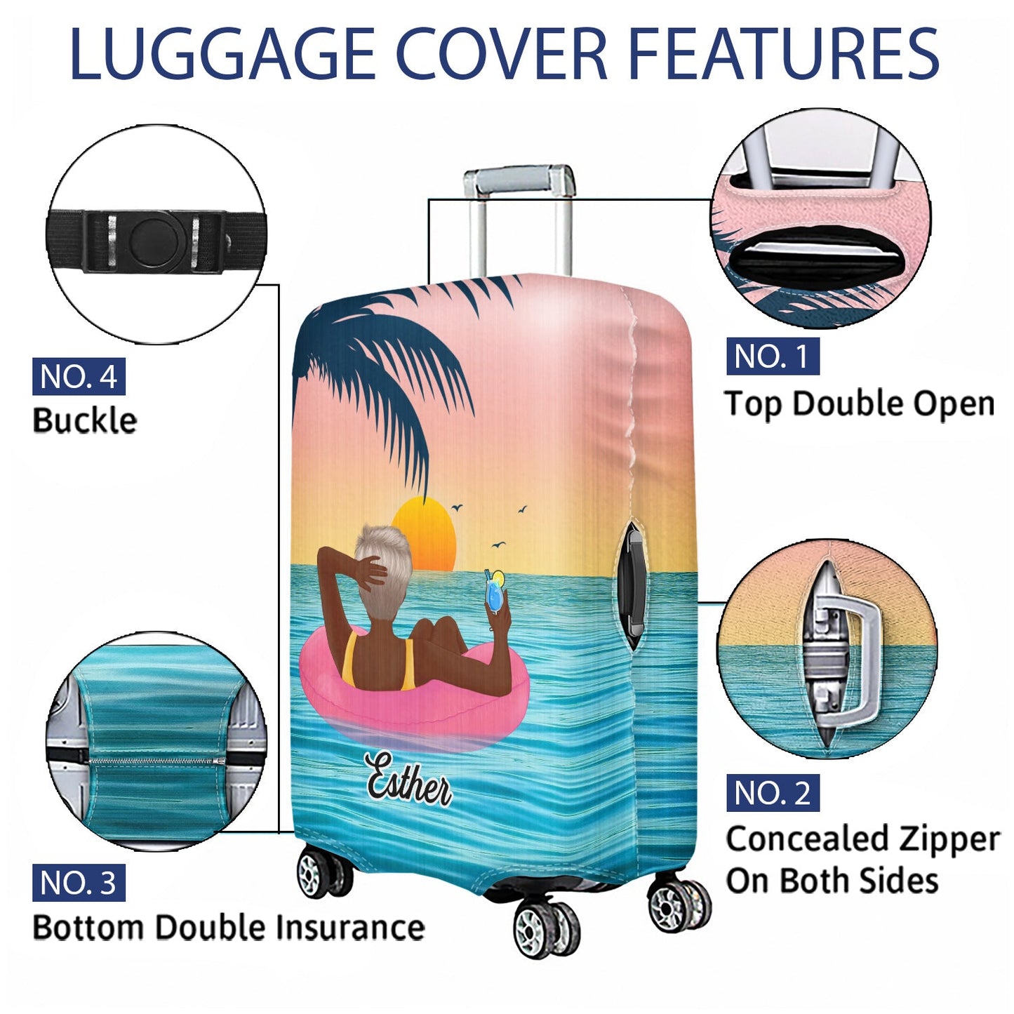 Float Drink Tan & Repeat Summer Beach Vibes - Gift For Her, Yourself, Girlfriend, Traveling Lovers - Personalized Custom Luggage Cover