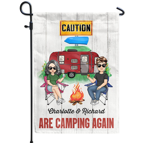 Warning Camping Again - Gift For Camping Couple - Personalized Custom Flag