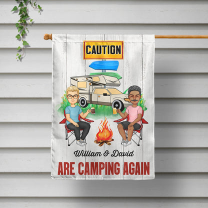 Warning Camping Again - Gift For Camping Couple - Personalized Custom Flag