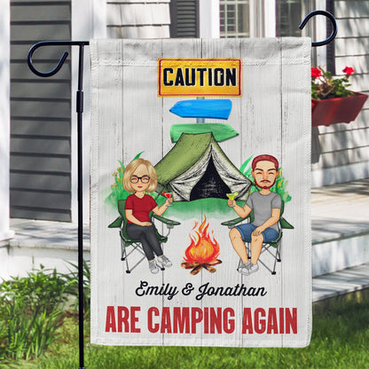 Warning Camping Again - Gift For Camping Couple - Personalized Custom Flag