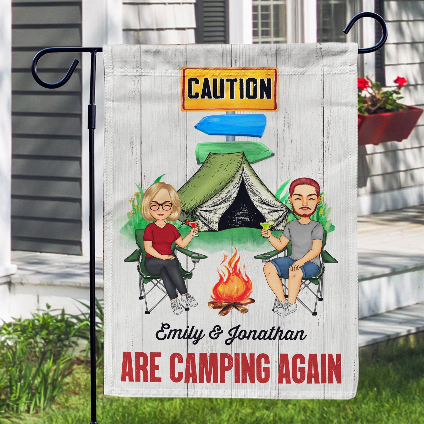 Warning Camping Again - Gift For Camping Couple - Personalized Custom Flag