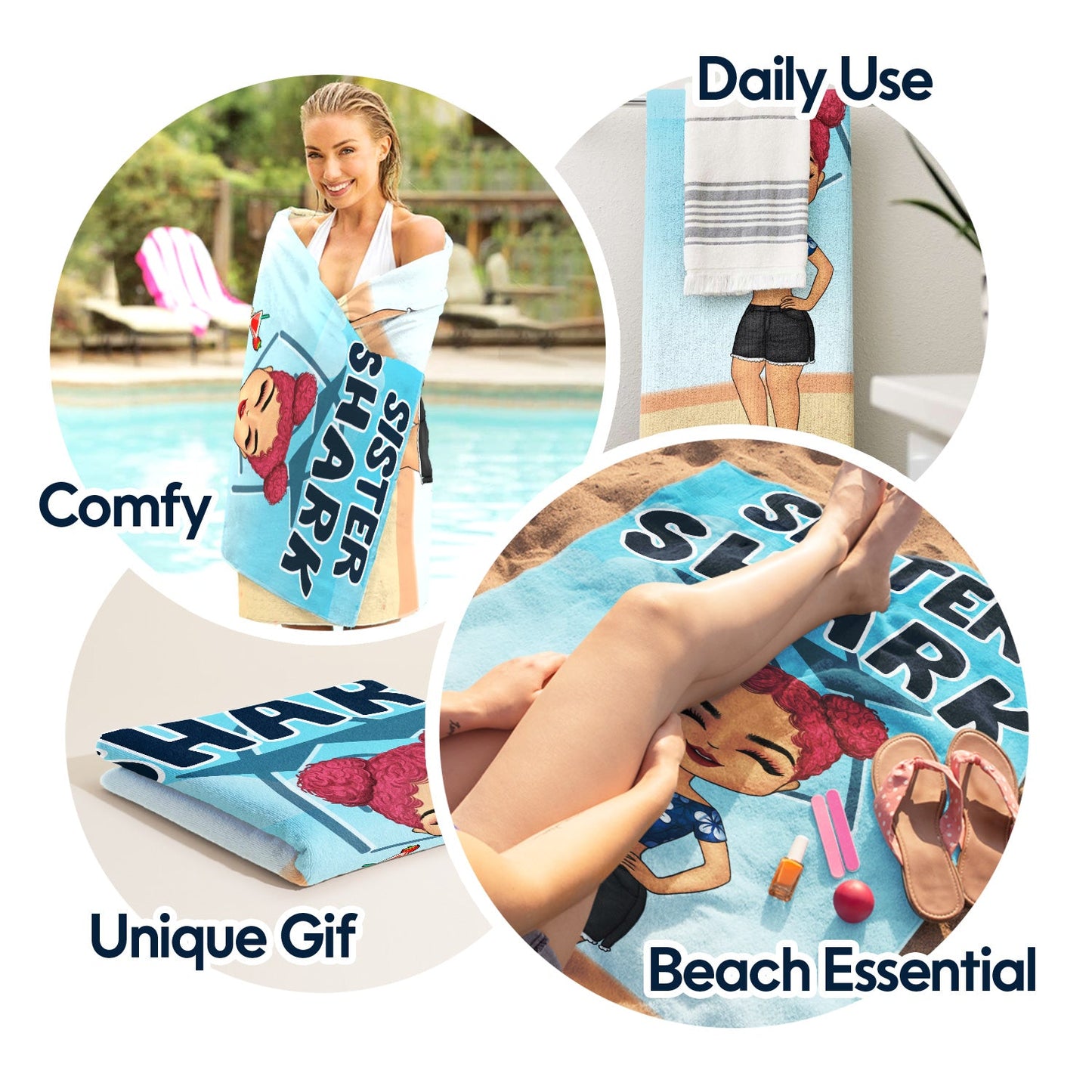 Family Shark - Gift For Family - Personalized Custom Beach Towel