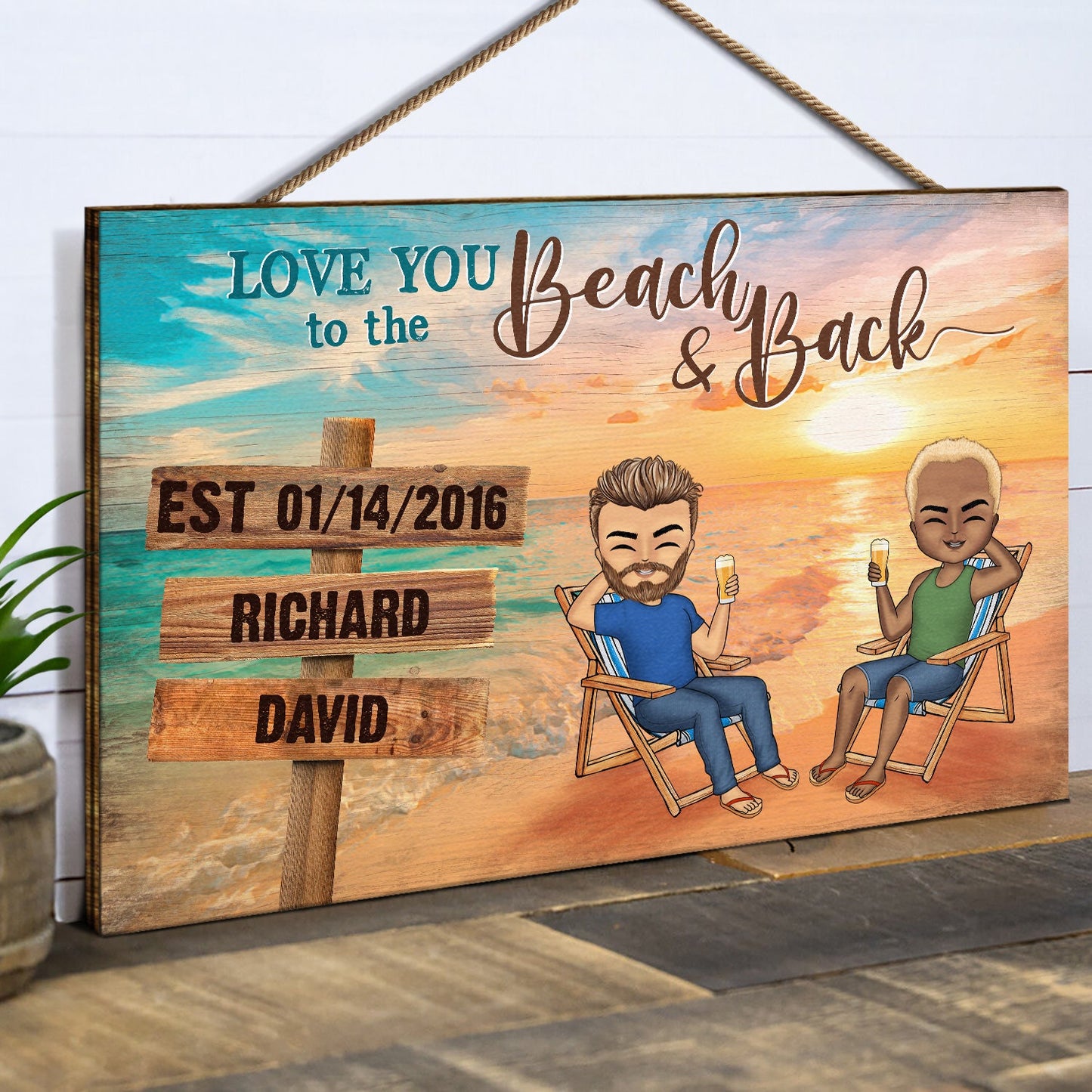 Love You To The Beach And Back - Anniversary, Birthday Gift For Spouse, Lover, Husband, Wife, Boyfriend, Girlfriend, Couple - Personalized Custom Wood Rectangle Sign