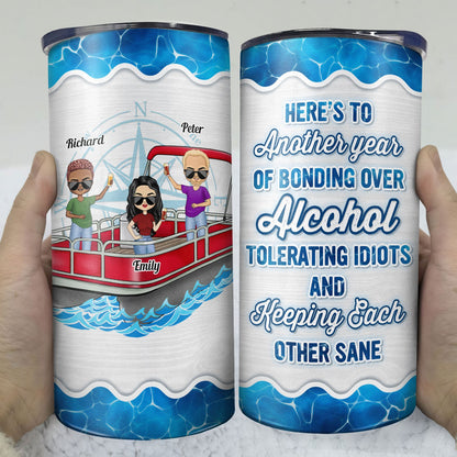 Pontoon Party In Slow Motion - Birthday, Traveling, Cruising Gift For Family, Besties, BFF Best Friends, Lake Lovers, Travelers - Personalized Custom 4 In 1 Can Cooler Tumbler