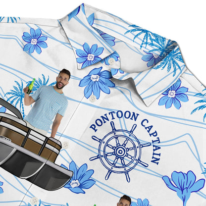 Custom Photo Boating Pontoon Human Faces - Birthday, Traveling, Cruising Gift For Pontooning Lovers, Lake Lovers, Travelers - Personalized Custom Hawaiian Shirt