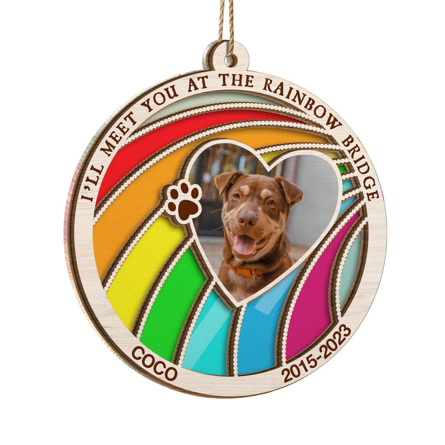 Custom Photo Dog Cat A Piece Of My Heart Is At The Rainbow Bridge - Pet Memorial Gift, Christmas Gift - Personalized Suncatcher Ornament