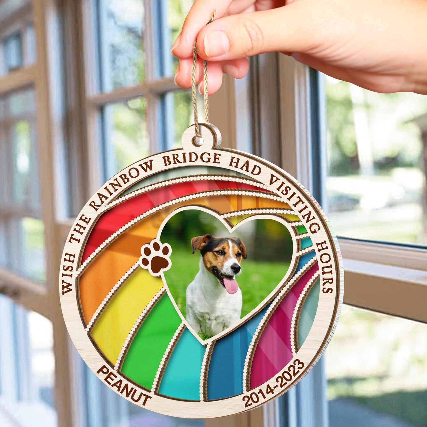 Custom Photo Dog Cat A Piece Of My Heart Is At The Rainbow Bridge - Pet Memorial Gift, Christmas Gift - Personalized Suncatcher Ornament